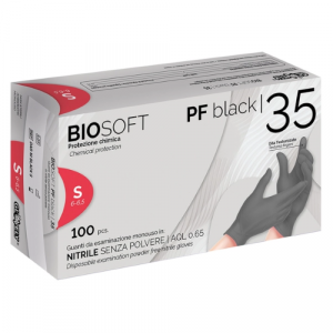 GUANTI NITRILE NERI SENZA POLVERE BIOSOFT PF BLACK 35 TAGLIA S CONF. 100 PEZZI