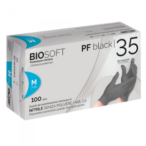 GUANTI NITRILE NERI SENZA POLVERE BIOSOFT PF BLACK 35 TAGLIA M CONF. 100 PEZZI