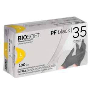 GUANTI NITRILE NERI SENZA POLVERE BIOSOFT PF BLACK 35 TAGLIA L CONF. 100 PEZZI